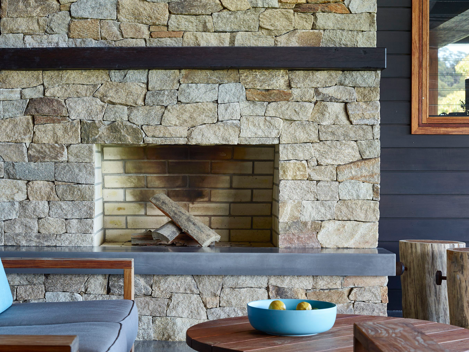 Alpine Dry Stone walling in masonry fireplace design