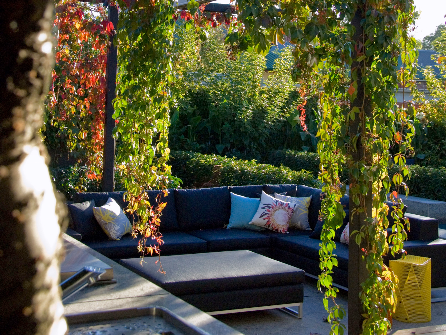 Outdoor lounge setting on Torino bluestone paving