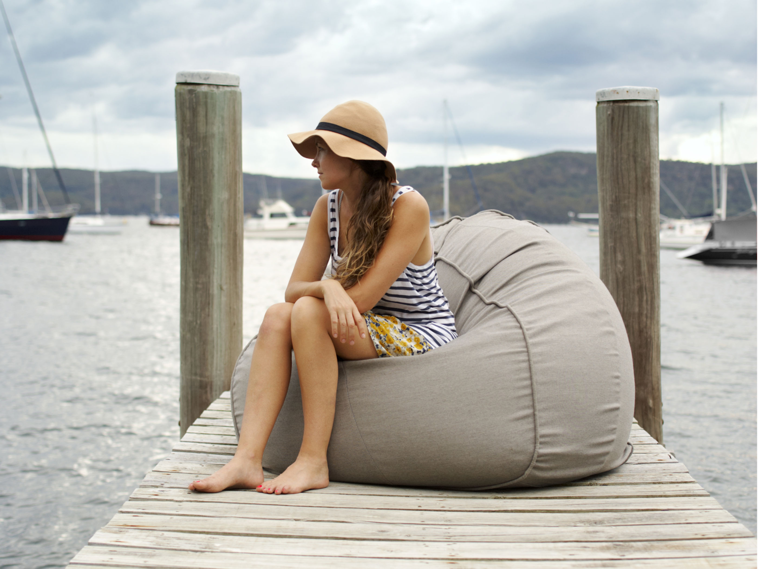 Byron bean bag in outdoor fabric Basics on jetty 