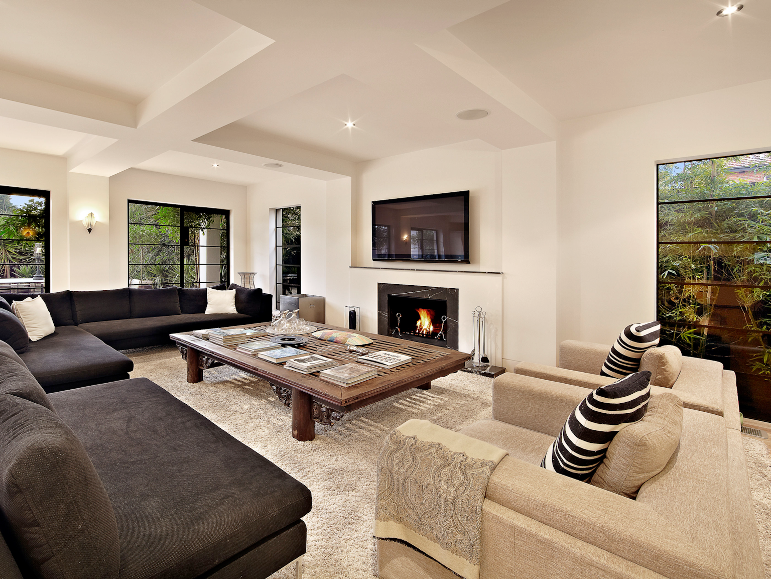 Interior shot with sofas and fireplace
