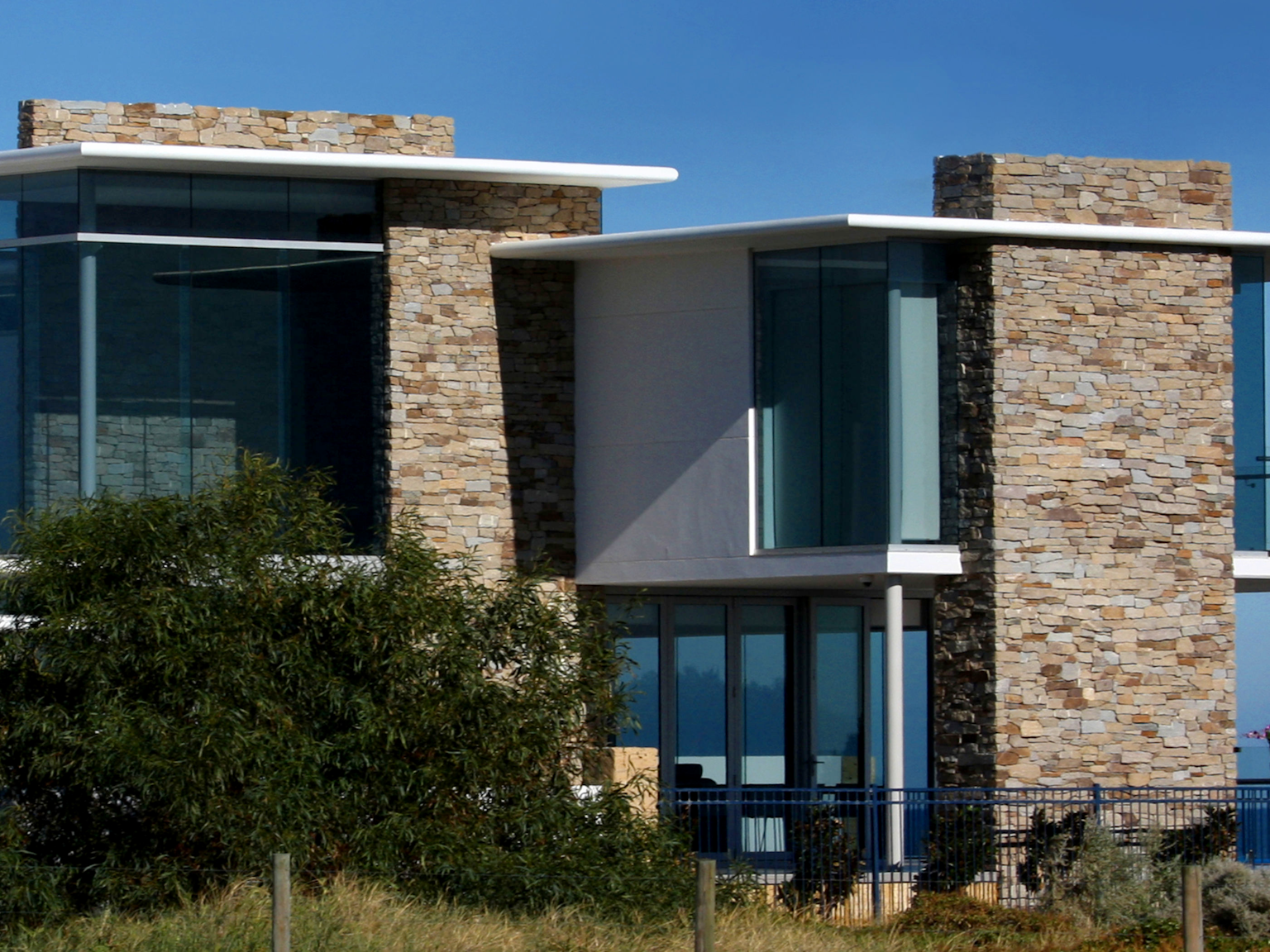 Alpine dry stone walling used for contemporary house exterior